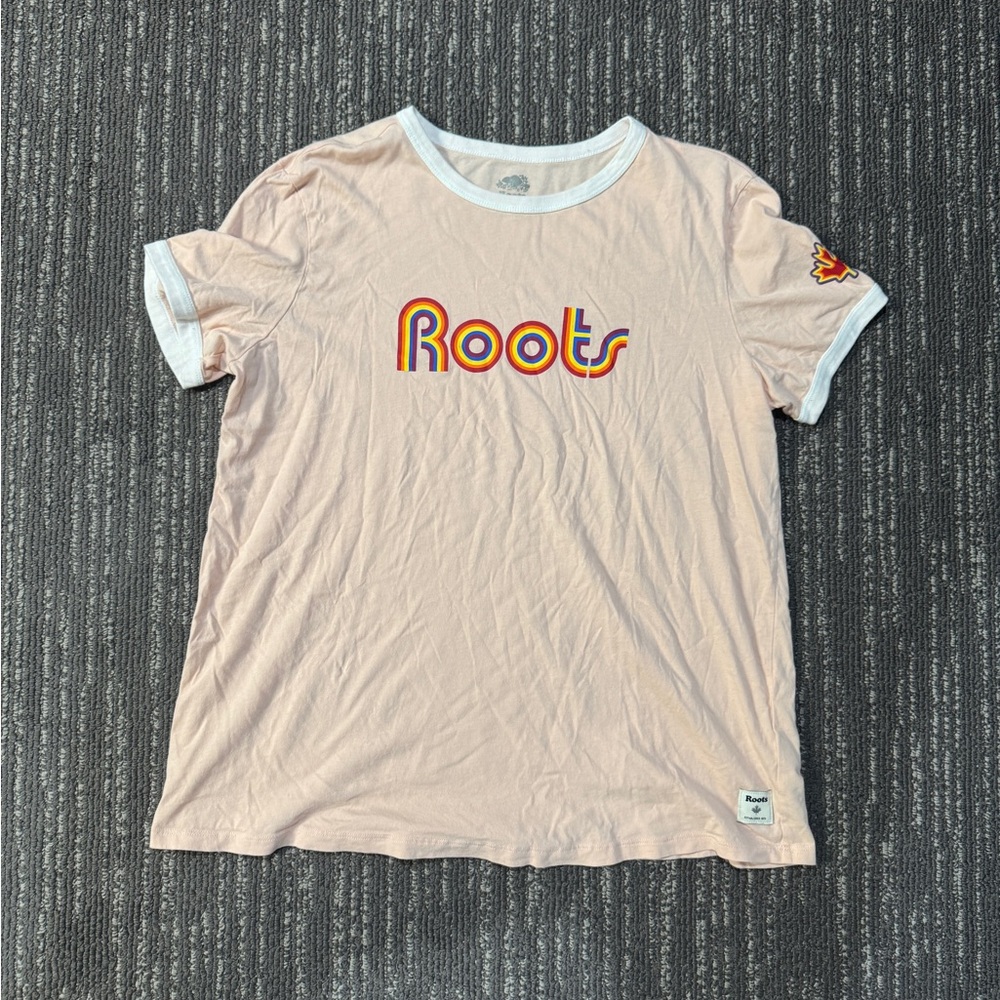 Roots Kids Light Pink Tee with White Trim